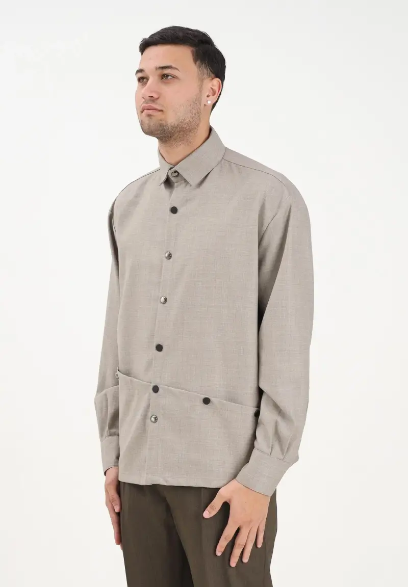 Camicia a manica lunga beige da uomo
