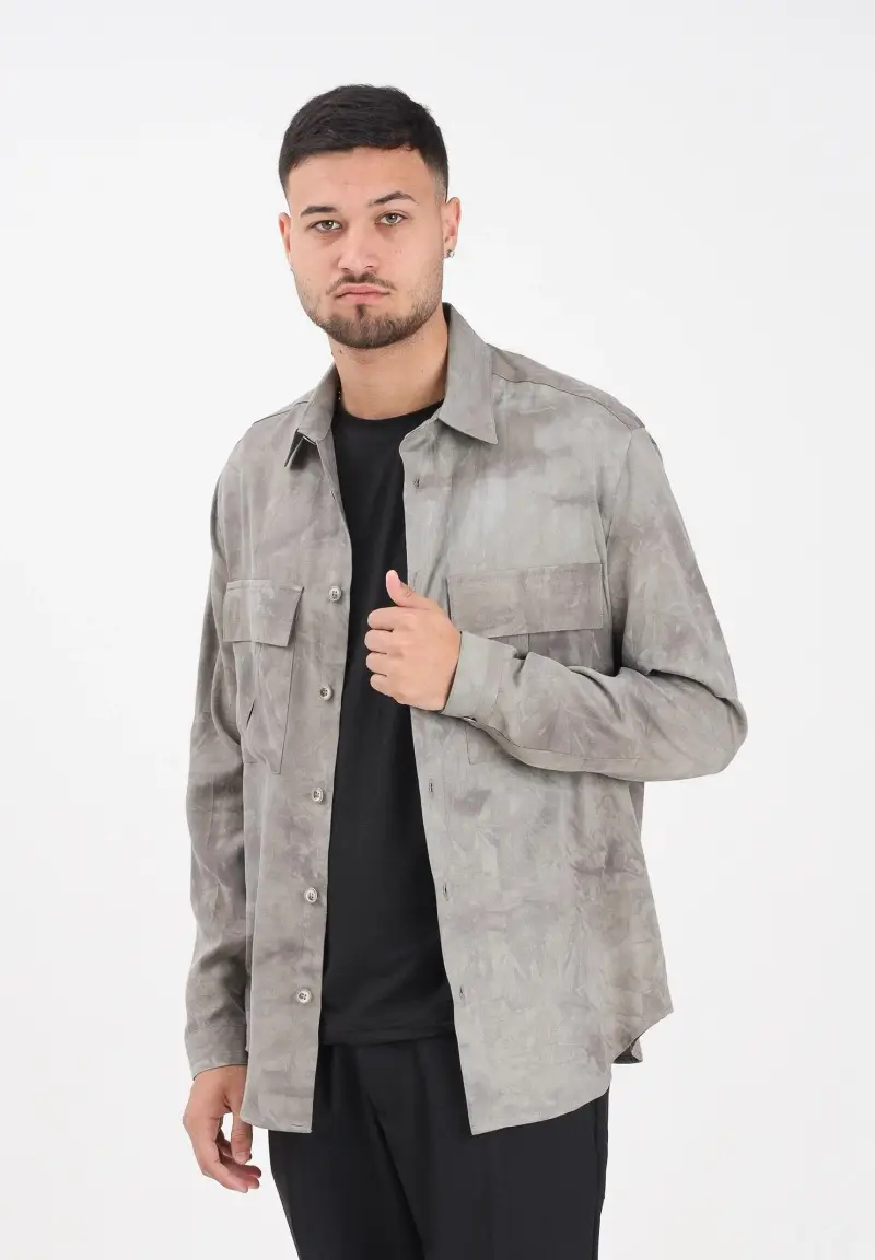 Camicia a manica lunga grigia da uomo con effetto marmorizzato miniatura 2