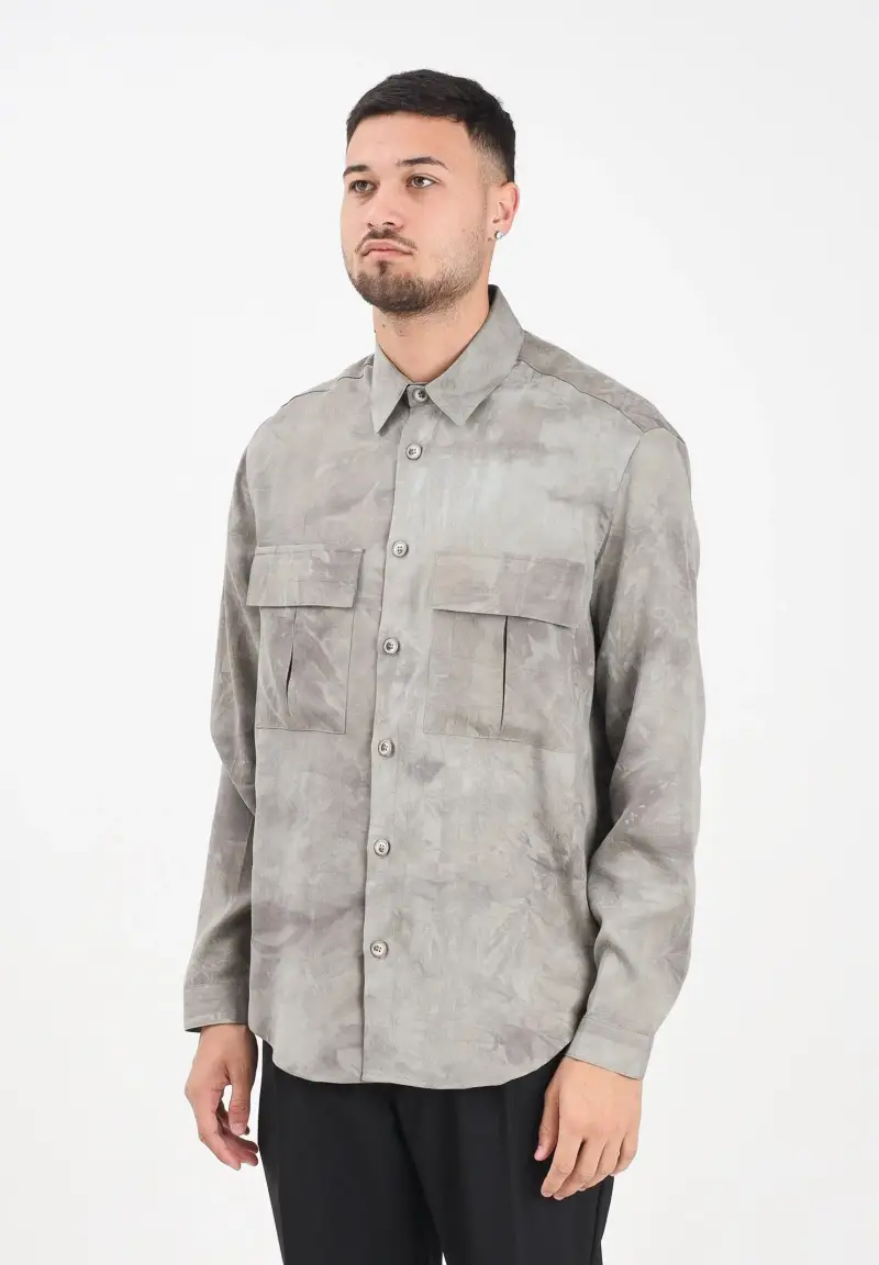 Camicia a manica lunga grigia da uomo con effetto marmorizzato