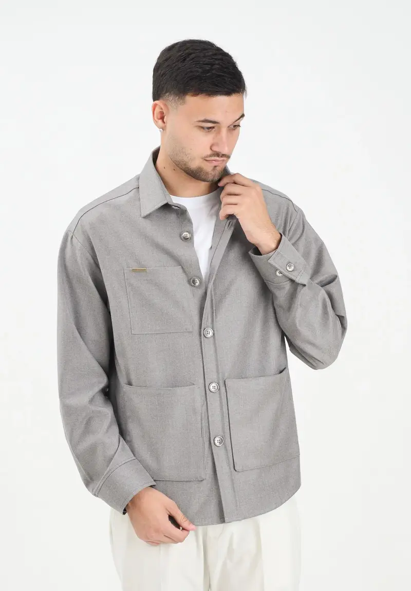 Camicia a manica lunga grigia da uomo miniatura 2