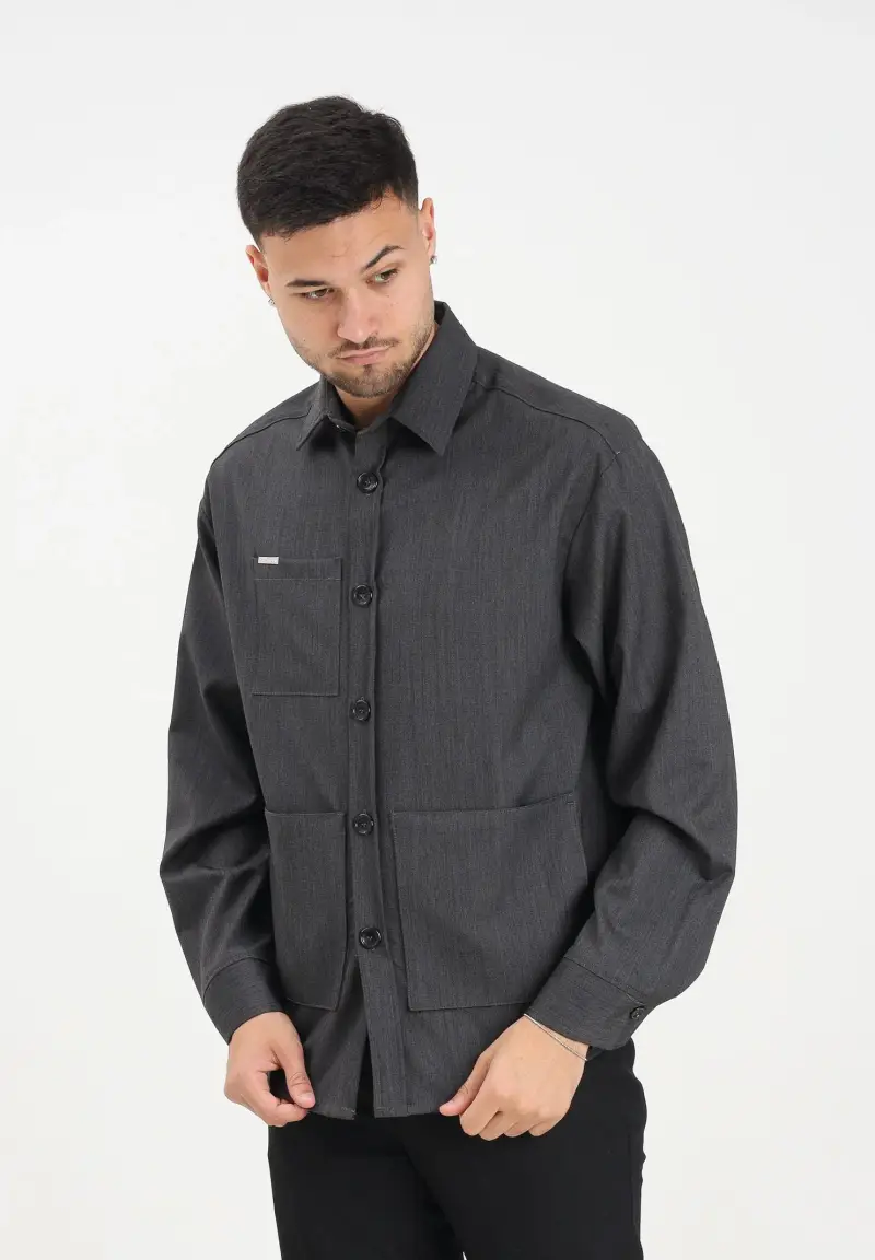 Camicia a manica lunga grigia da uomo miniatura 2