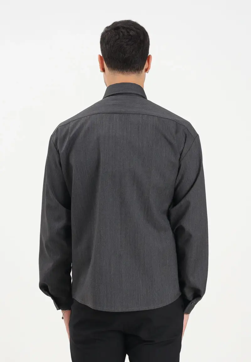 Camicia a manica lunga grigia da uomo miniatura 3