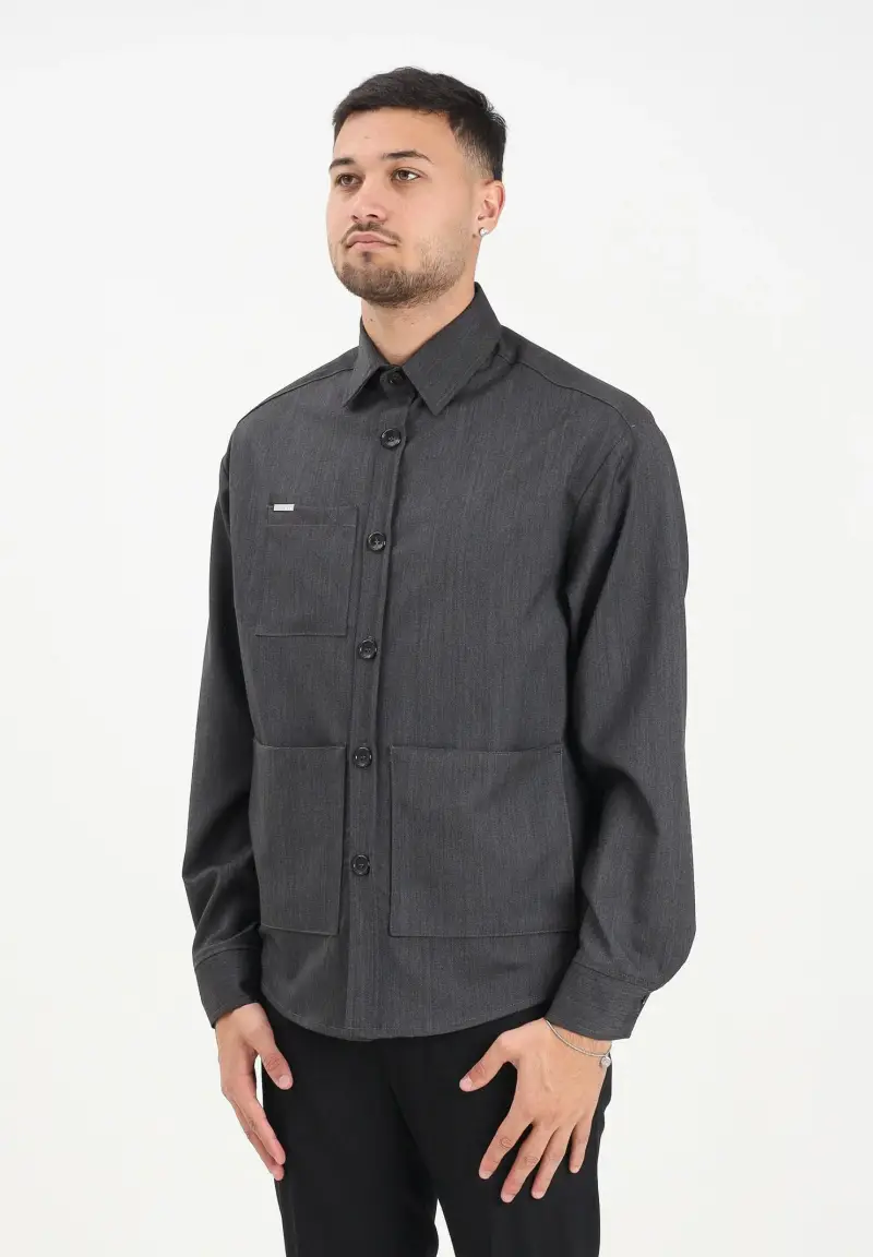 Camicia a manica lunga grigia da uomo