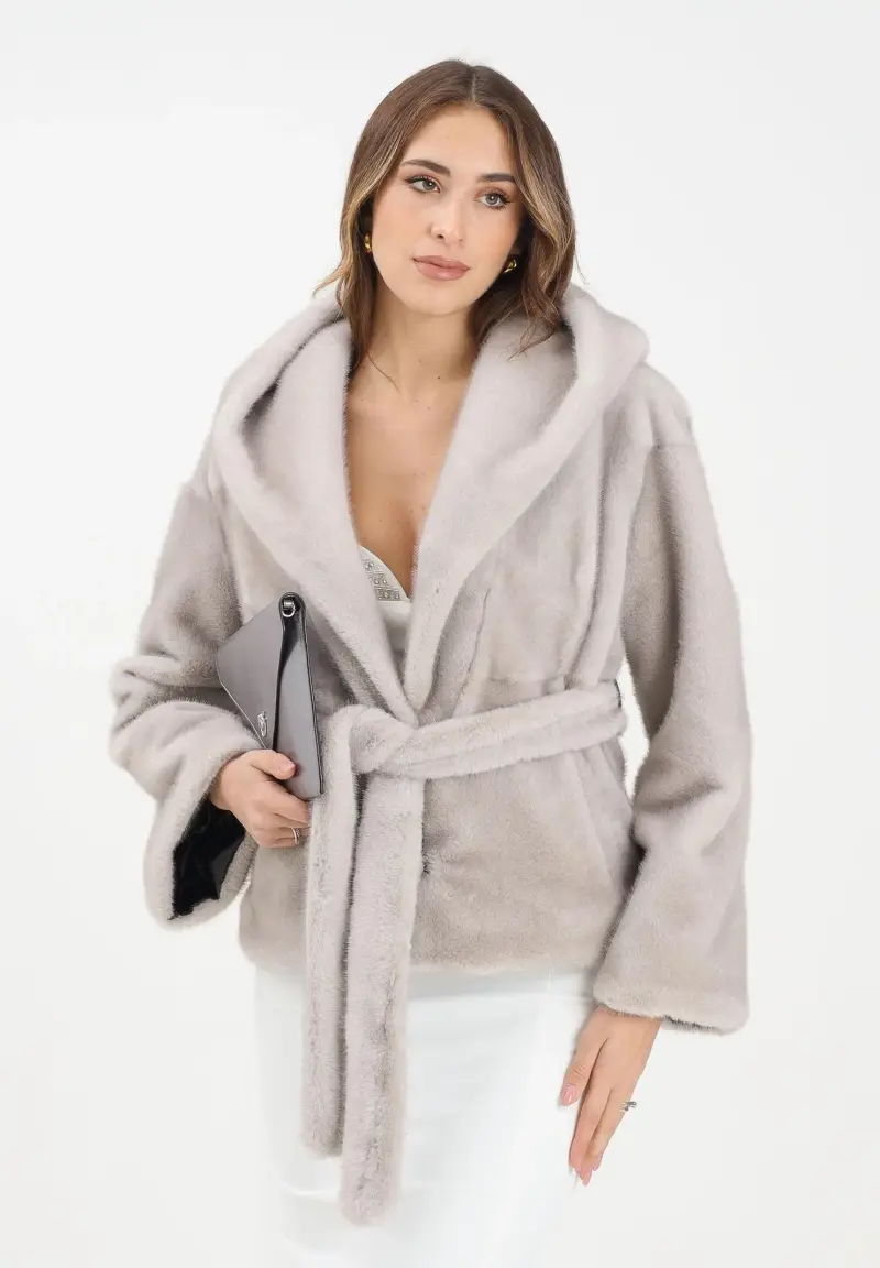 Ecopelliccia grigia da donna miniatura 2