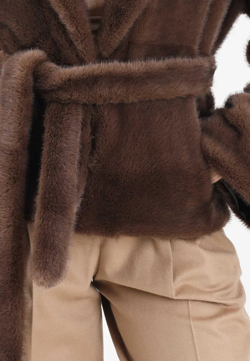 Ecopelliccia marrone da donna miniatura 3