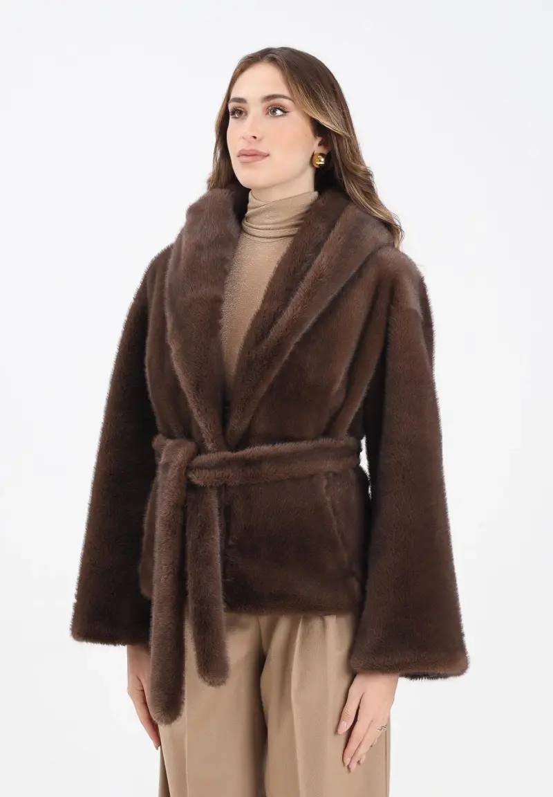 Ecopelliccia marrone da donna