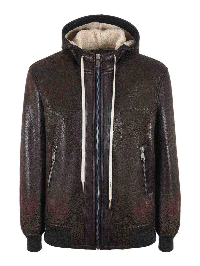 Giacca di pelle di pecora finta Marrone Scuro