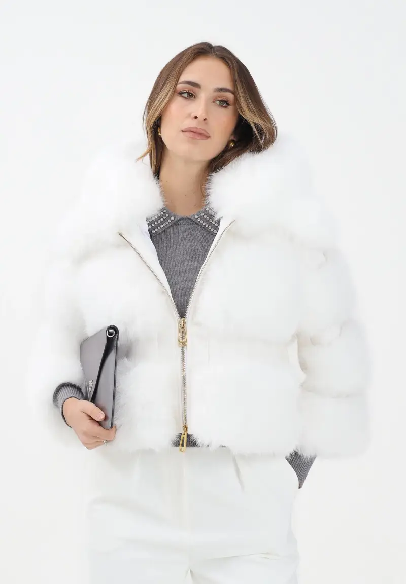 Giubbotto in simil pelle bianco da donna con ecopelliccia miniatura 2