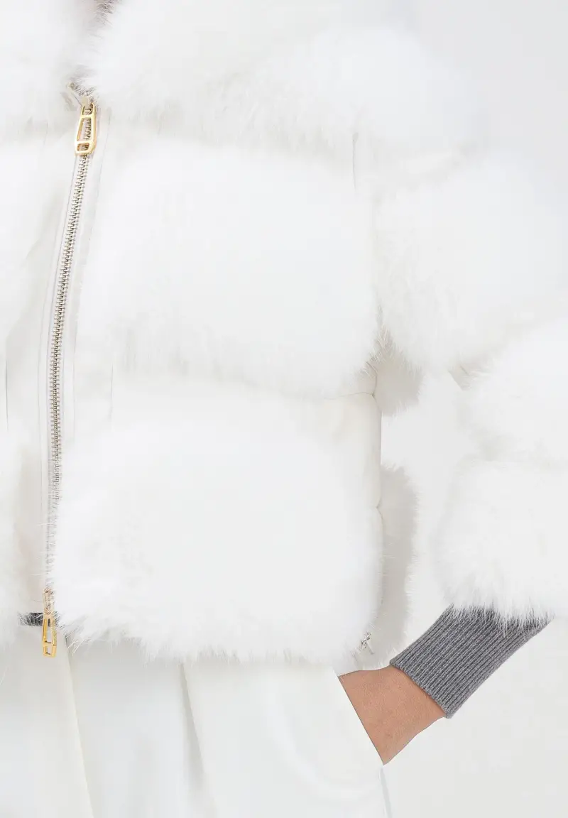 Giubbotto in simil pelle bianco da donna con ecopelliccia miniatura 3