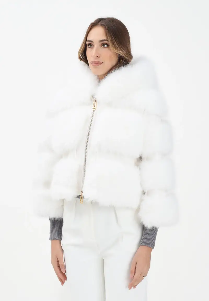 Giubbotto in simil pelle bianco da donna con ecopelliccia