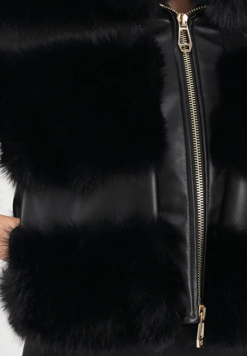 Giubbotto in simil pelle nero da donna con ecopelliccia miniatura 3