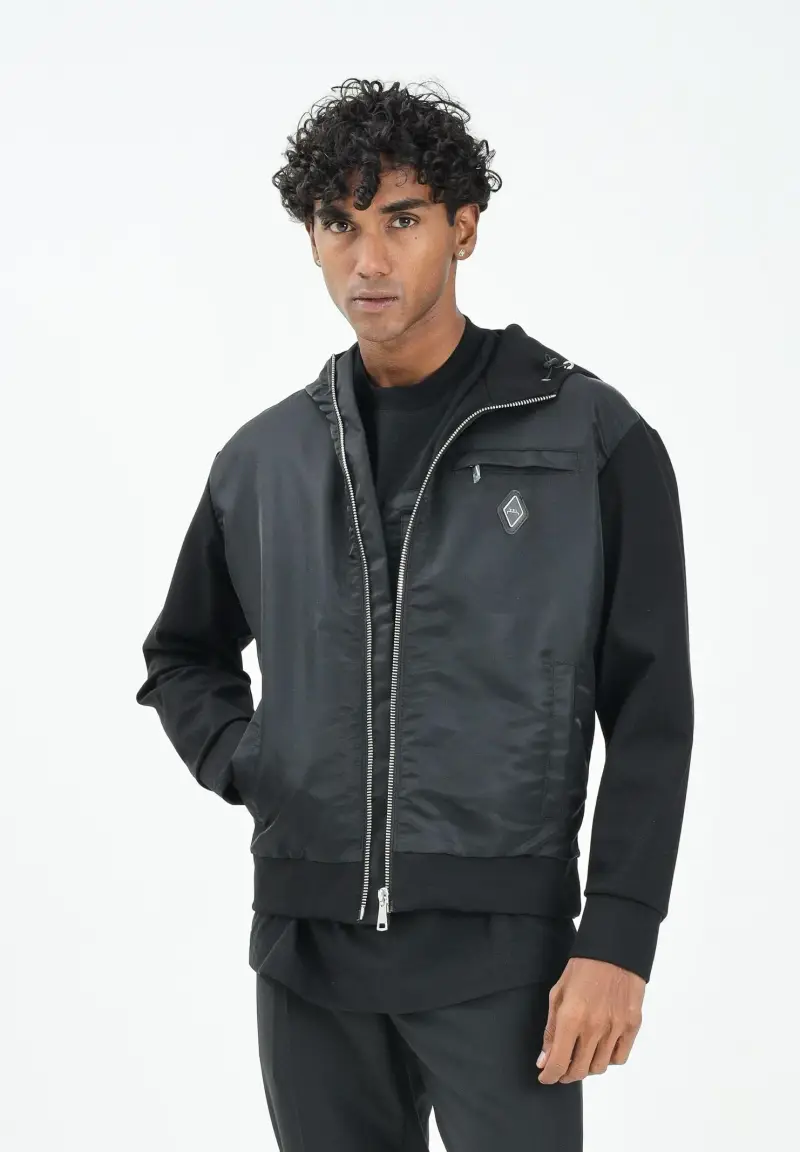 Giubbotto nero da uomo realizzato in doppio tessuto miniatura 2