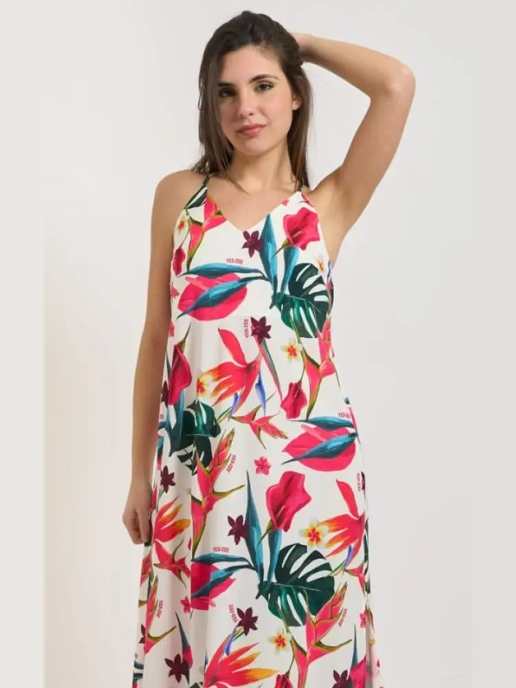 abito donna lungo multicolor con stampa floreale