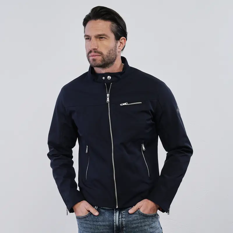 Giacca blu da uomo con dettaglio zip sulle maniche