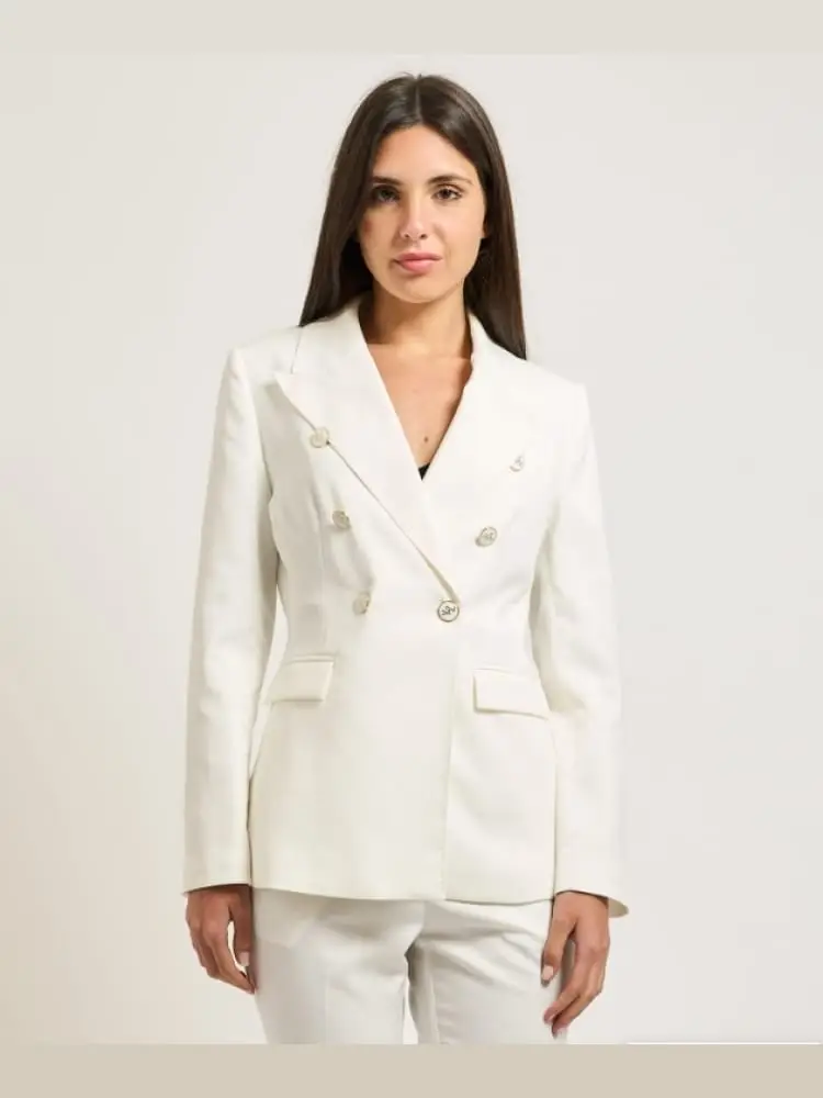 giacca donna doppiopetto biaca con bottoni logati