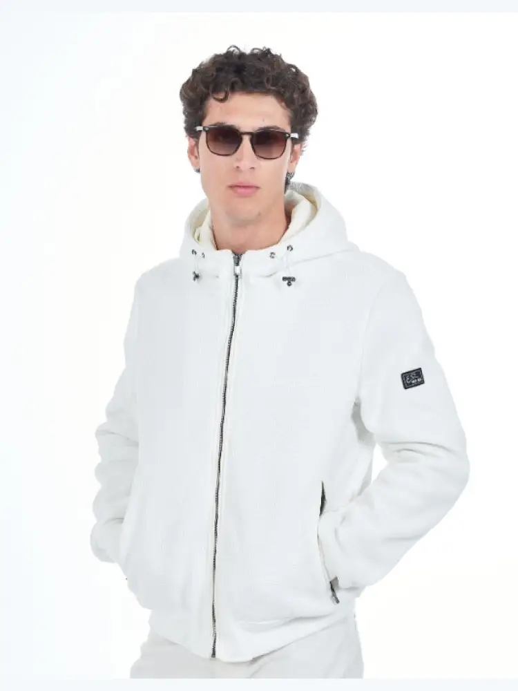 giubbino con cappuccio in tricotech bianco