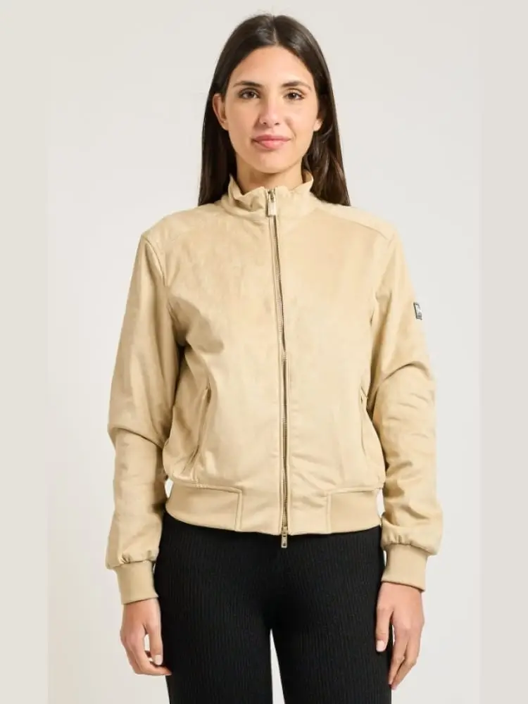 giubbino donna bomber avorio con patch logo