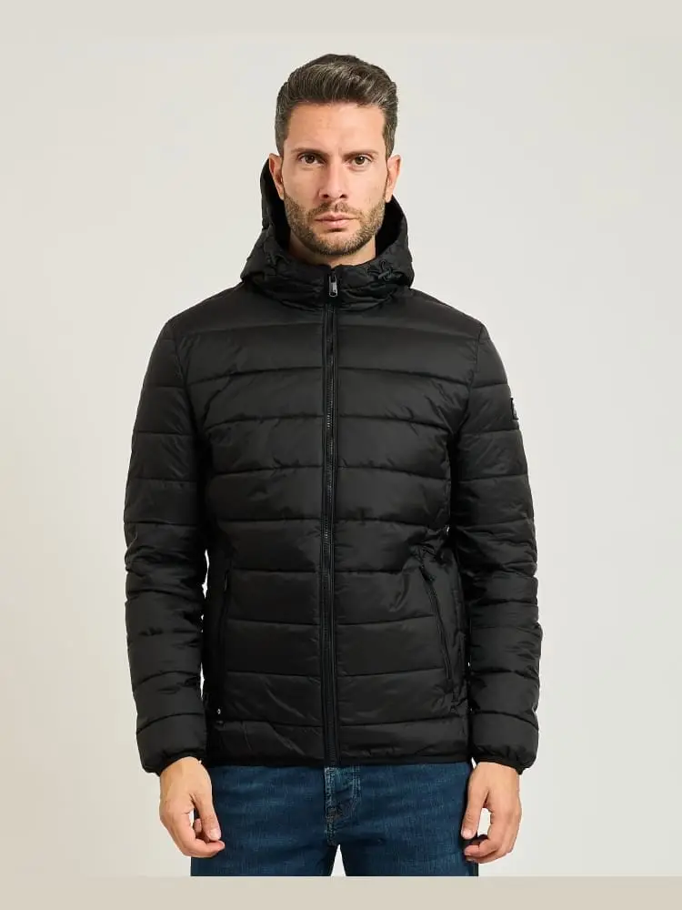 giubbino trapuntato con cappuccio in nylon nero
