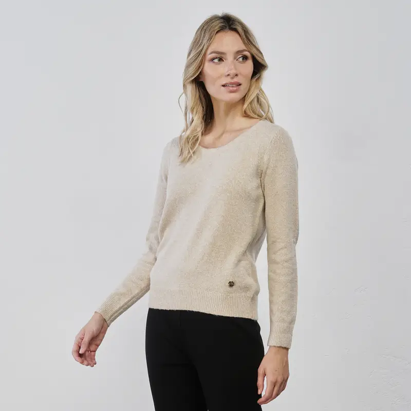 Maglioncino beige da donna in tessuto lurex
