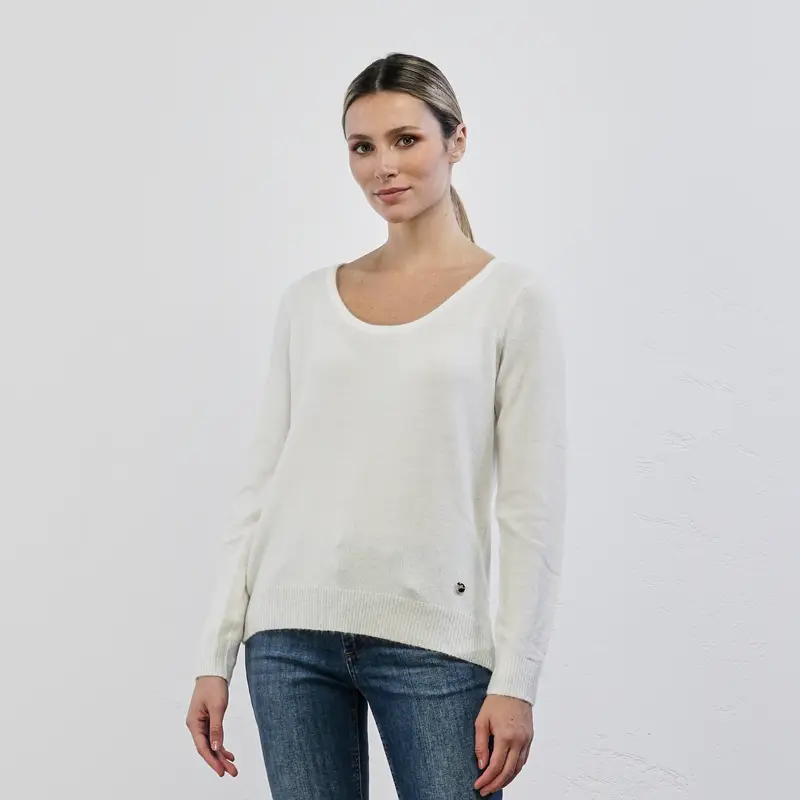 Maglioncino bianco con scollo tondo e bordo glitterato