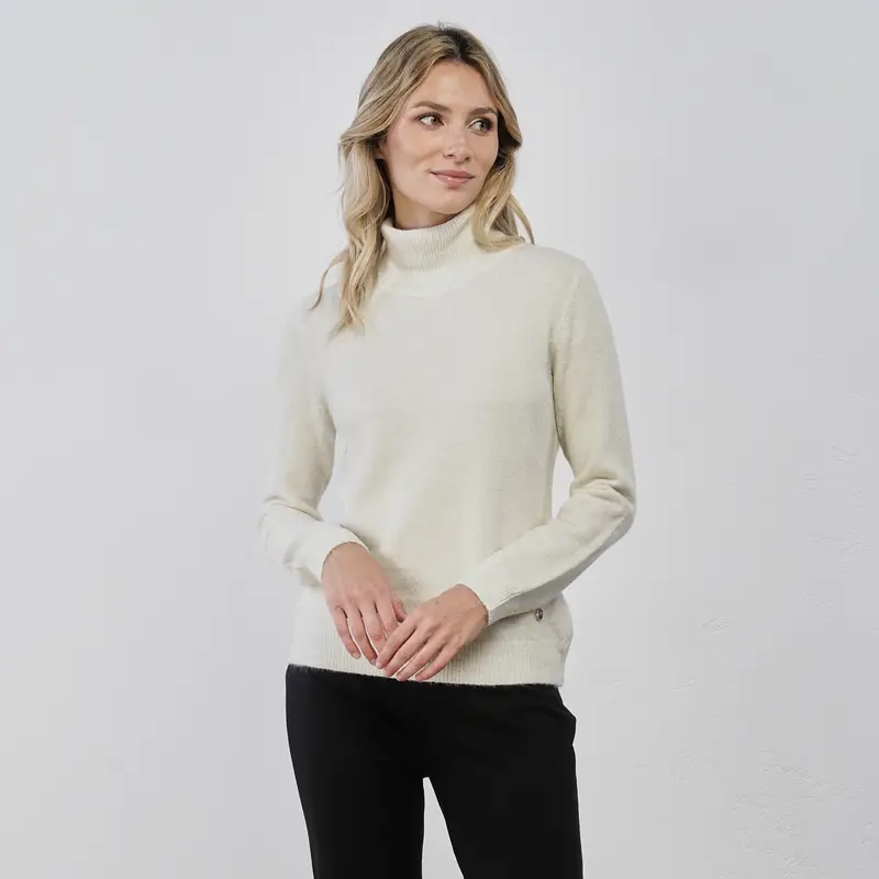 Maglioncino dolcevita bianco da donna in tessuto lurex