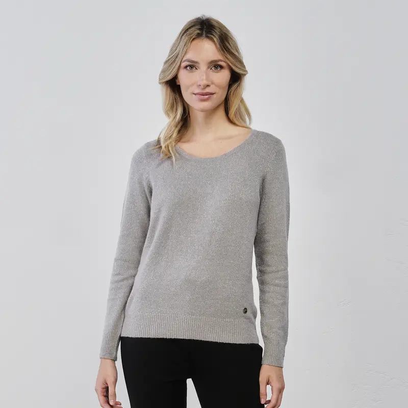 Maglioncino grigio da donna in tessuto lurex