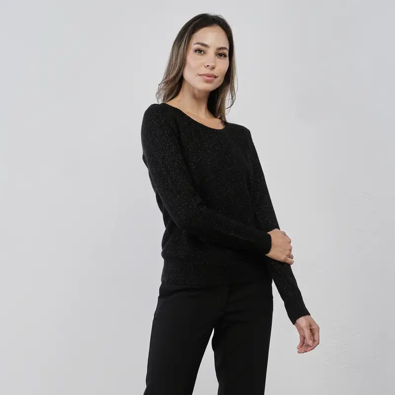 Maglioncino nero da donna in tessuto lurex