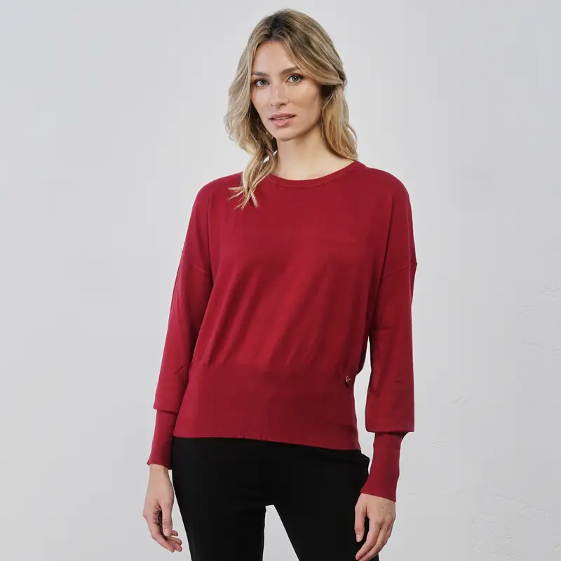 Maglioncino rosso da donna in tinta unita con polsini