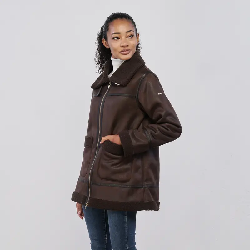 Montone marrone da donna con tasche