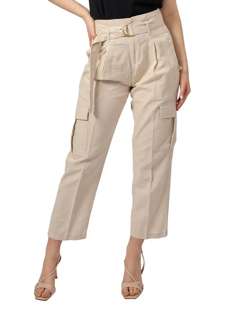 pantalone cargo yes zee da donna - beige