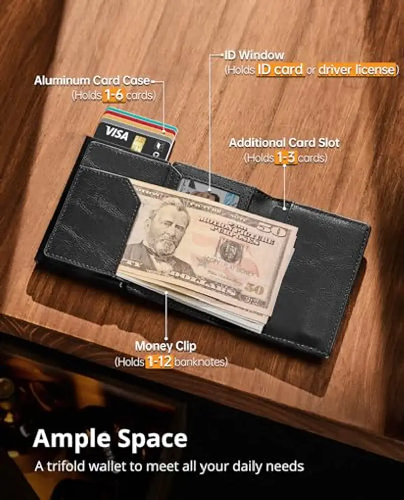 YESIIW Porta carte di credito Uomo Nero 1353646 miniatura 3