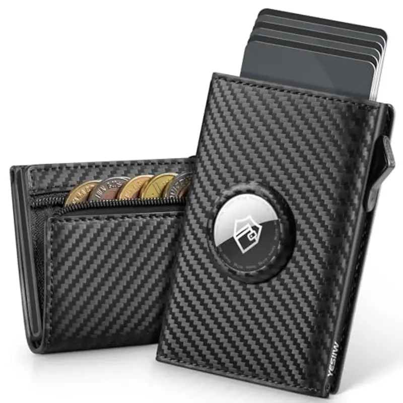 YESIIW Airtag Portafoglio, Super Compatto e Alta Capacità Pop up Porta Carte Uomo con 7 Slot per Carte,1Scomparto per