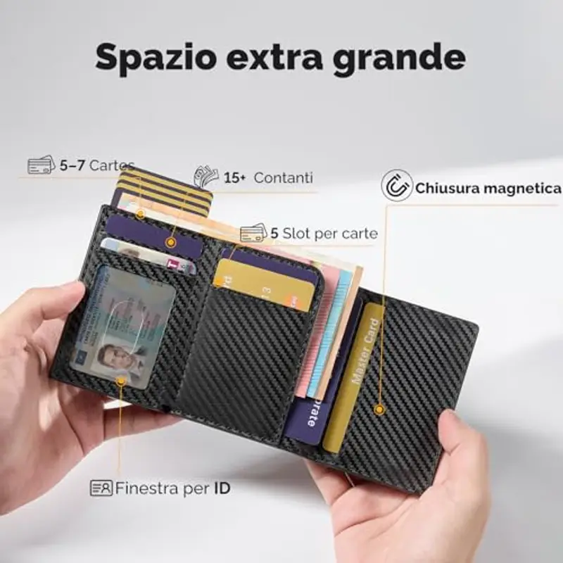 YESIIW Airtag Portafoglio, Super Compatto e Alta Capacità Pop up Porta Carte Uomo con 7 Slot per Carte, 1Scomparto per miniatura 2