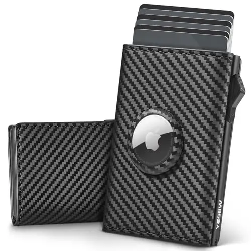 YESIIW Portafoglio Airtag, Super Compatto e Alta Capacità Pop up Portacarte Uomo con 6 Slot per Carte,1Scomparto per