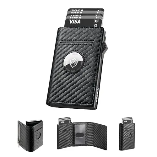 YESIIW Portafoglio Uomo Airtag Portafogli Uomoo con Blocco RFID Portacarte Uomo Slim con Fermasoldi e Tasca per Monete,