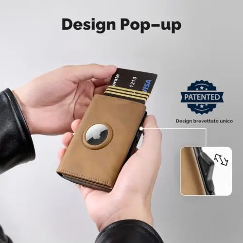 YESIIW Wallet Airtag, Super Compatto e Alta Capacità Pop up Portatessere Uomoo per 12 Cartes & 12 Banconote Portafoglio miniatura 3