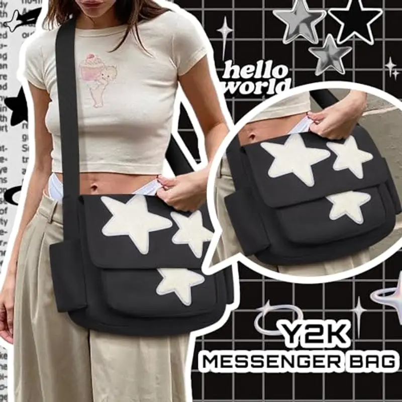 YILCER Messenger Bag Crossbody, Borsa Donna, Nero-Large-Nylon, Medium miniatura 2