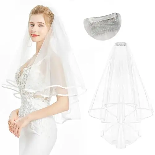 YOFASEN Velo da Sposa con Pettine Elegante 2 Strati in Tulle per Feste, Costume da Sposa, Giochi di Ruolo, Fotografia e