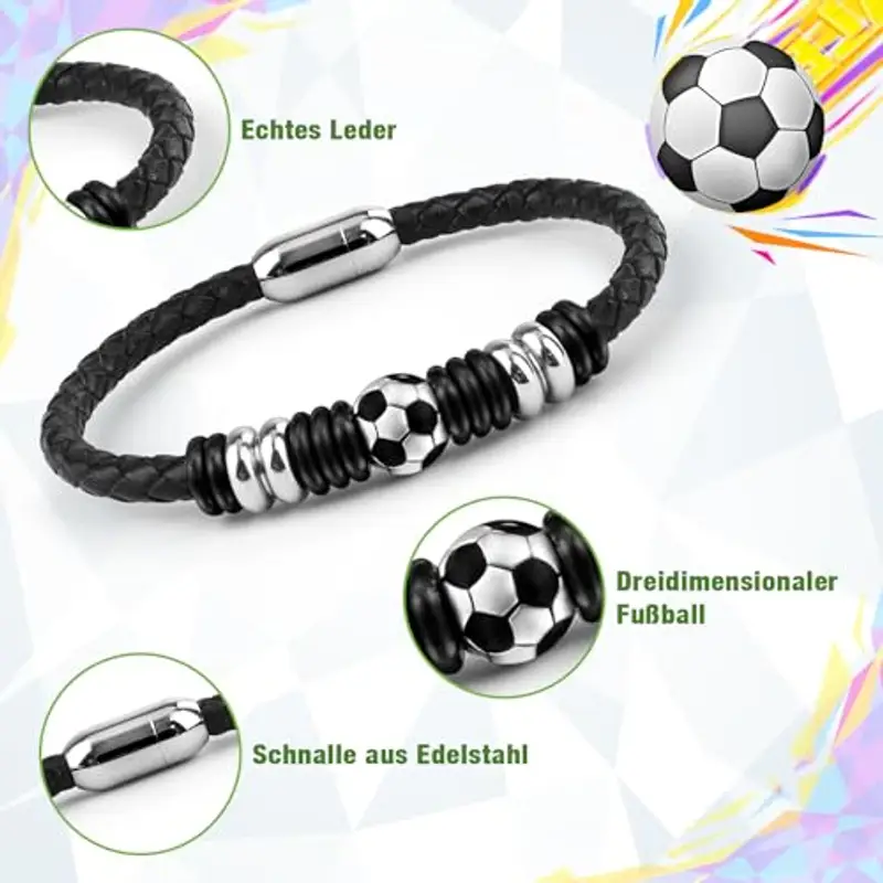 YOGRASS Braccialetto di Calcio Regali di Calcio per Ragazzi Regali di Calcio 15 16 17 18 Anni Regali di Compleanno per Figlio Nipote Adolescente Ragazzo Braccialetto di Cuoio Braccialetto di Calcio miniatura 3