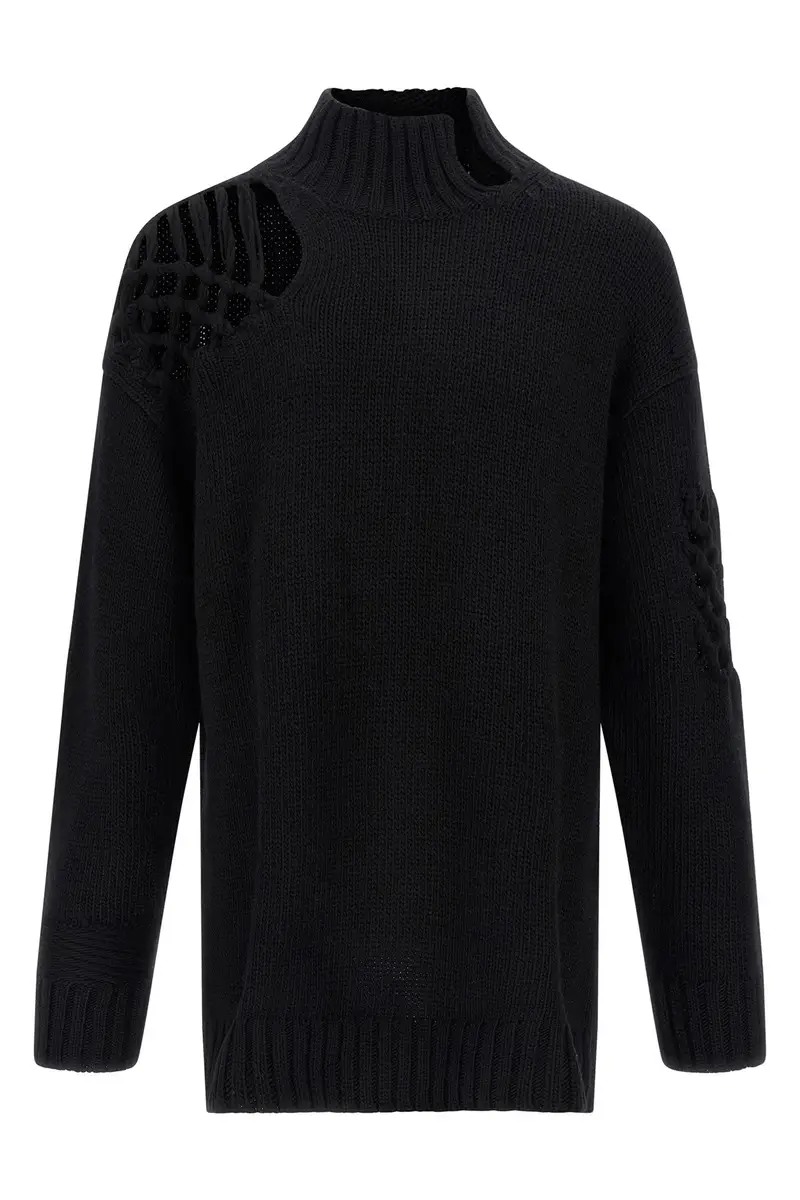 Maglione Inserti Macramé Nero
