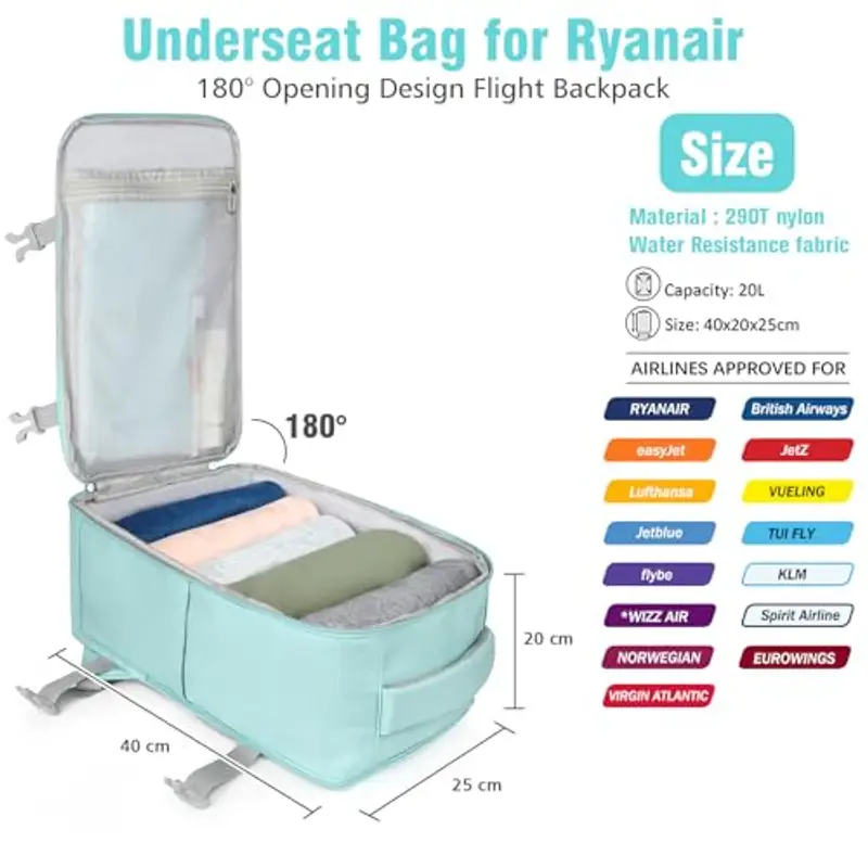 YOKGO Zaino Ryanair 40x20x25 da Viaggio, Aereo Bagaglio a Mano Piccolo Borsa da Cabina 20L, 14, 4” Pollici Zaino Porta PC miniatura 2