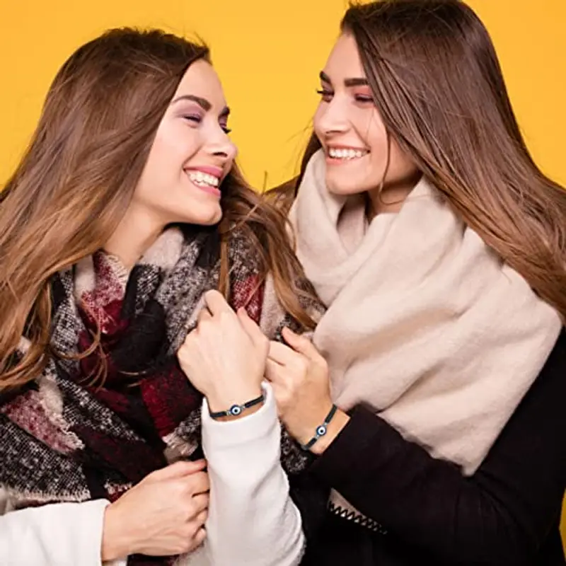 Yolev 2 Pezzi Bracciale Evil Eye Cinturino Regolabile Intrecciato a Mano Bracciale di Protezione Kabbalah Nero per Uomo Donna miniatura 2