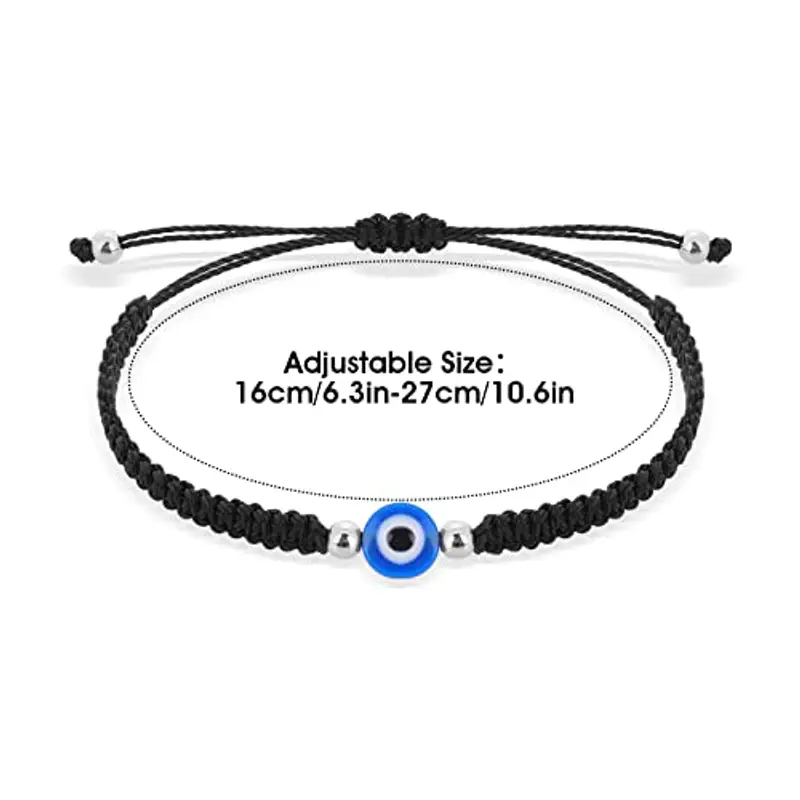 Yolev 2 Pezzi Bracciale Evil Eye Cinturino Regolabile Intrecciato a Mano Bracciale di Protezione Kabbalah Nero per Uomo Donna miniatura 3
