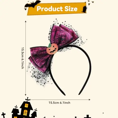 yolzhxe Cerchietto Halloween, Cerchietto Zucca, Ragnatela Cerchietti per Capelli, Cerchietti Fiocchi con Netto Nero miniatura 2