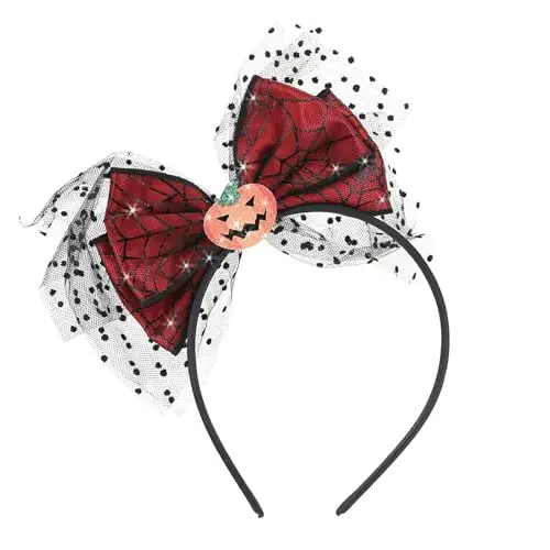 yolzhxe Cerchietto Halloween, Cerchietto Zucca, Ragnatela Cerchietti per Capelli, Cerchietti Fiocchi con Netto Nero,