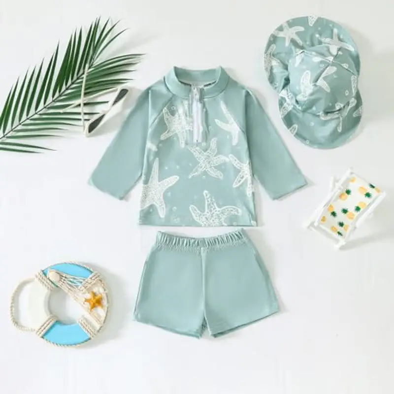 Yoolhamy Costume da Bagno per Bambino Bambini a Manica Lunga Cerniera con Cappello da Sole per Il Costume da Bagno per Neonato miniatura 2
