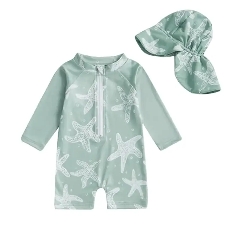 Yoolhamy Costume da Bagno per Bambino Bambini a Manica Lunga Cerniera con Cappello da Sole per Il Costume da Bagno per Neonato