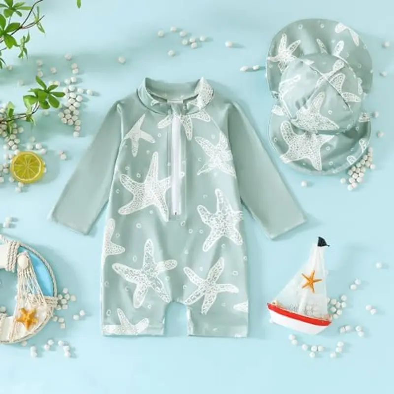 Yoolhamy Costume da Bagno per Bambino Bambini a Manica Lunga Cerniera con Cappello da Sole per Il Costume da Bagno per Neonato miniatura 2