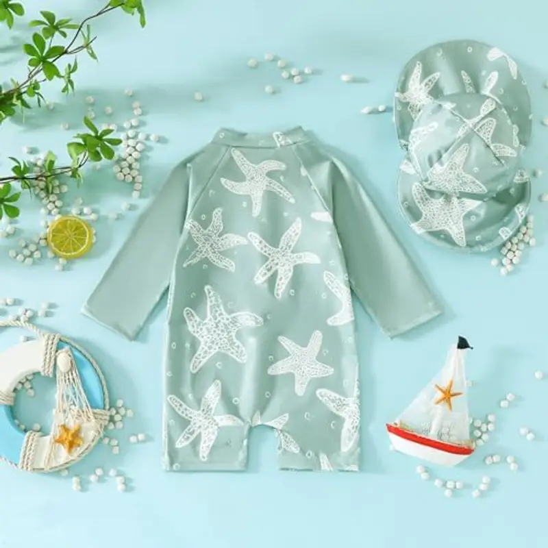Yoolhamy Costume da Bagno per Bambino Bambini a Manica Lunga Cerniera con Cappello da Sole per Il Costume da Bagno per Neonato miniatura 3