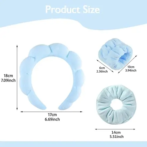 Youery Spa Fascia per Capelli da Donna, Fascia per Spa in Spugna con 2 Fasce per Polso e 1 Elastici per Capelli miniatura 2